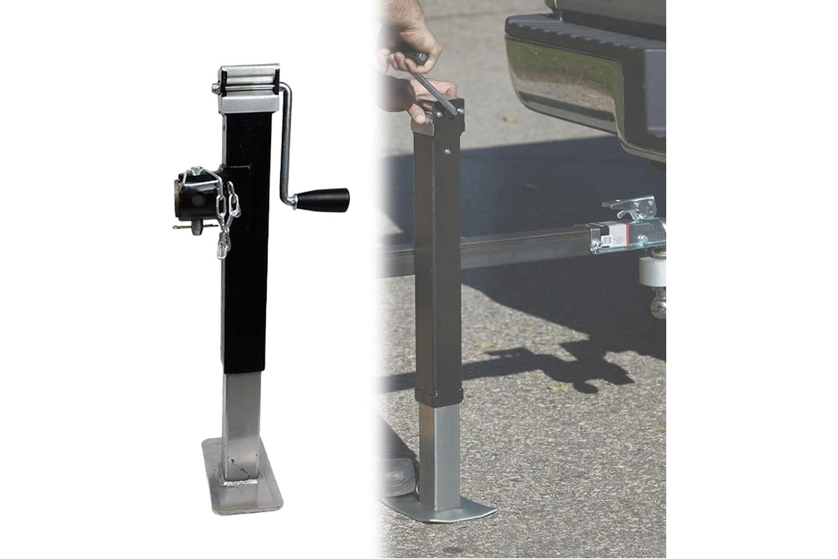 Close-up of rotatable mount and locking pin on jack