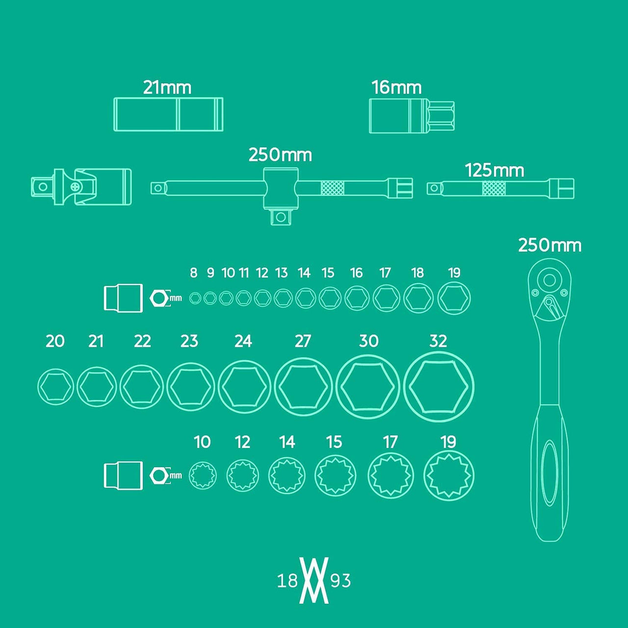 32-Piece Socket Wrench Set with Spark Plug Insert | 1/2” Ratchet & Adapter | Hex & 12-Point Sockets in Tool Case – Chrome Vanadium Steel