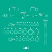 Thumbnail for 32-Piece Socket Wrench Set with Spark Plug Insert | 1/2” Ratchet & Adapter | Hex & 12-Point Sockets in Tool Case – Chrome Vanadium Steel