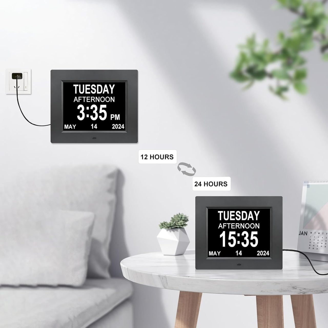 8inch LED Dementia Digital Calendar Clock Alarm Extra Large Day/Week/Month/Year