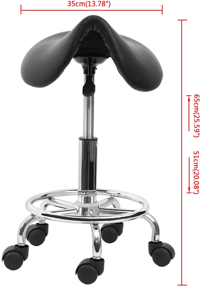 Rolling saddle stool in salon setting