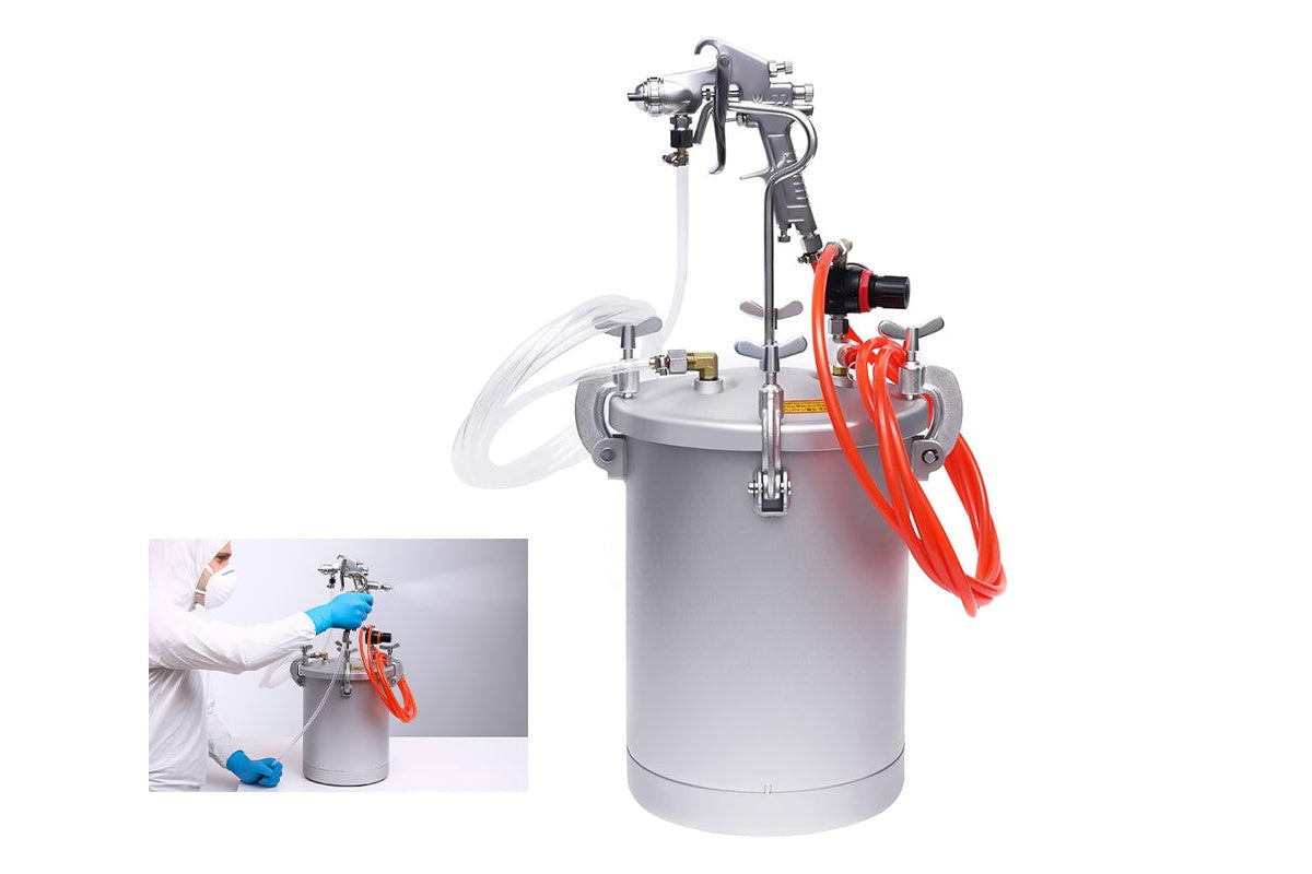 Red air hose and white paint hose included