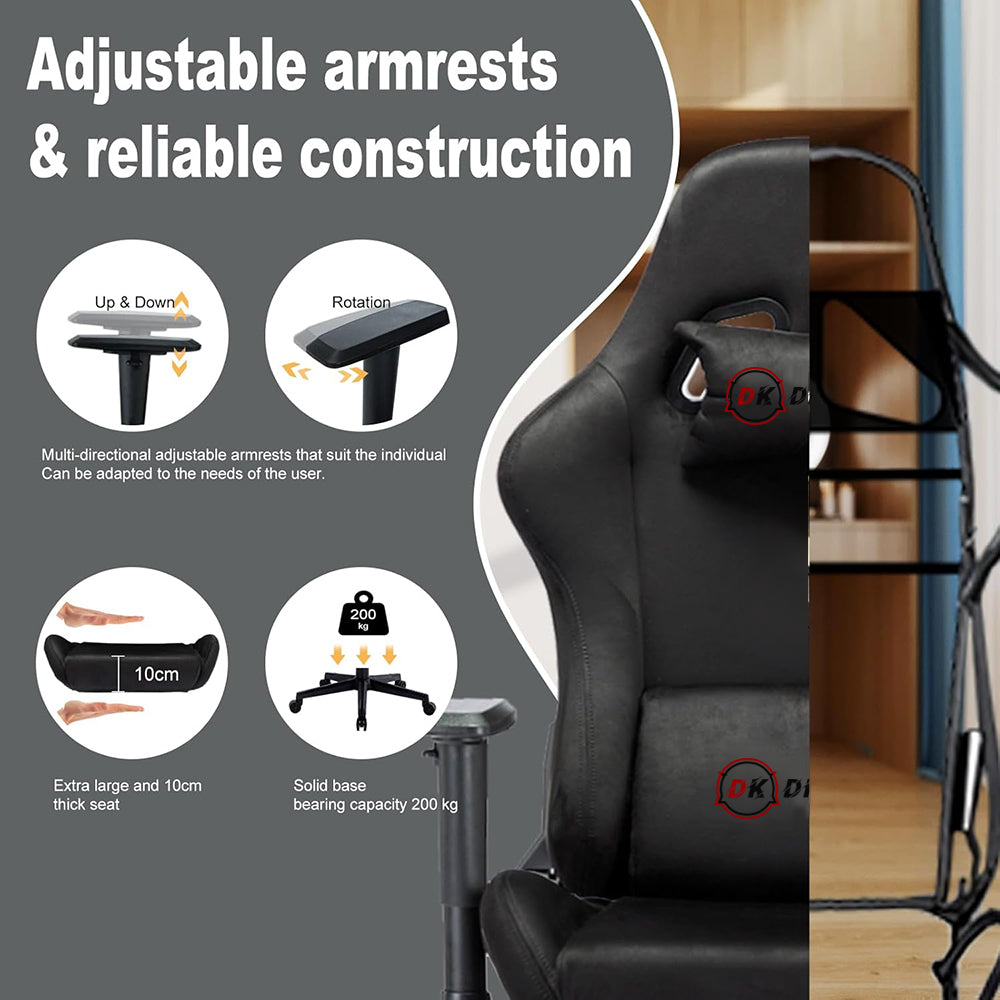Rotating Racing Chair DKRA Gaming Chair Adjustable Rotating Task Chair Black – Homyspire