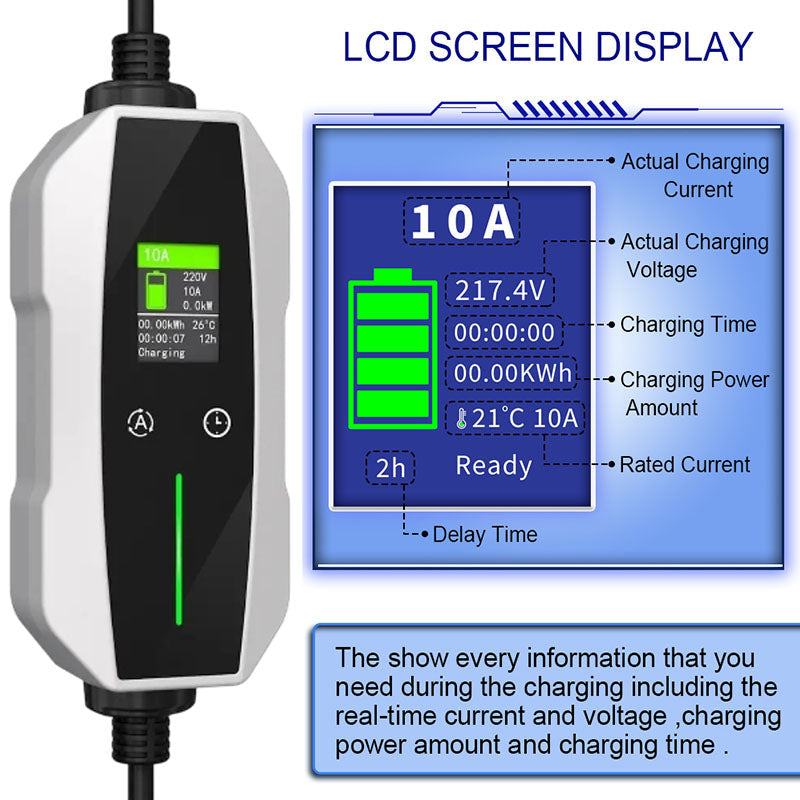 Portable EV charger Type 2 showing cable length