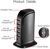 Thumbnail for USB Charger 6 USB Tower 30W Multi 6-Port Desktop Travel Hub Usb Charger Block Tower Charging Station Power Adapter - The Shopsite