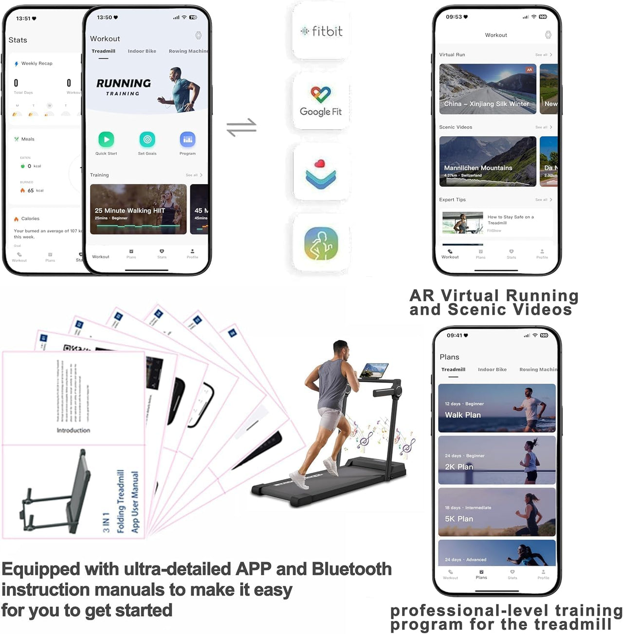 Foldable Walking Pad Treadmill black dual shock absorption