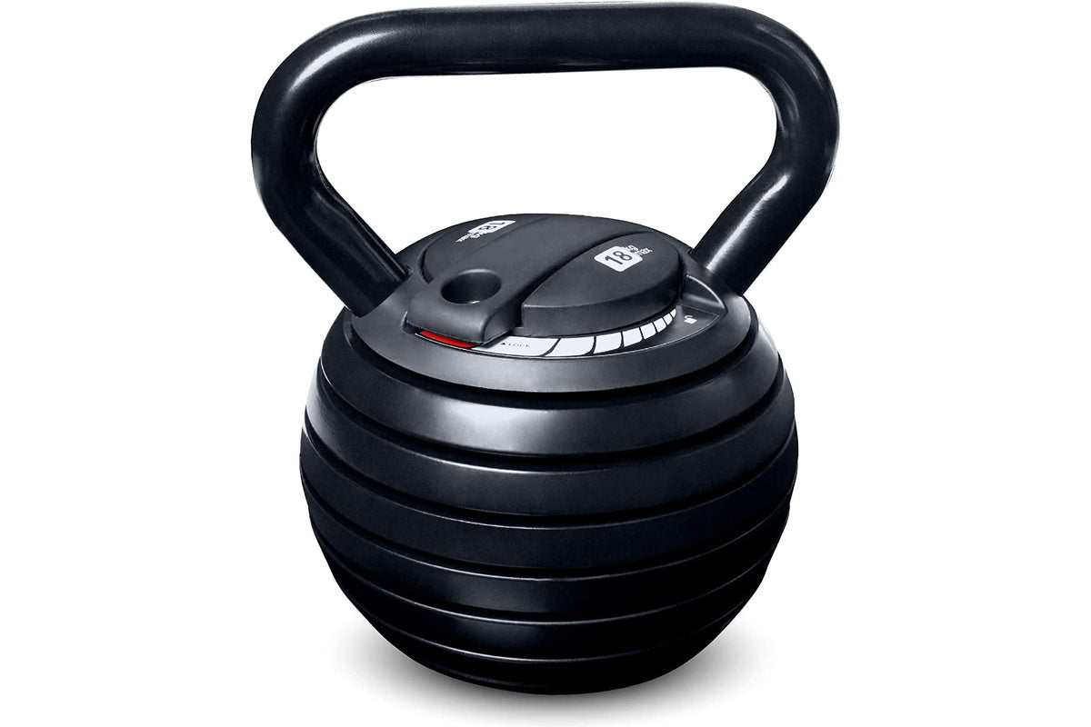 Kettlebell showing weight selection from 3 to 18kg