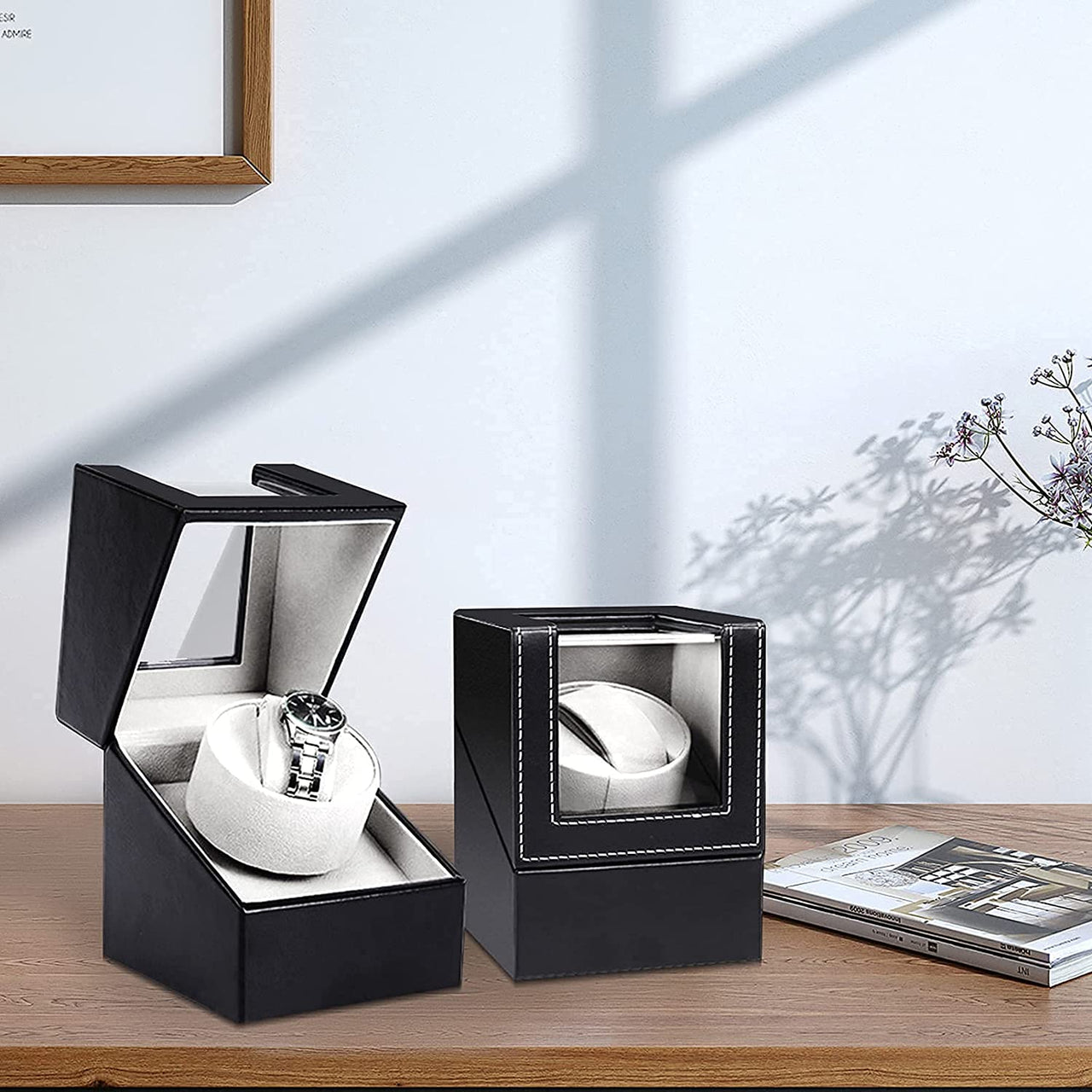 Automatic Watch Boxes Automatic Watch Winder and Storage Box Black Gray Wood – Homyspire