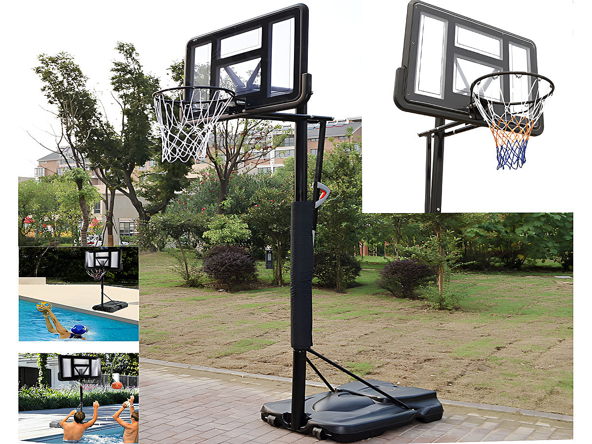 Side view of basketball hoop steel pipe frame