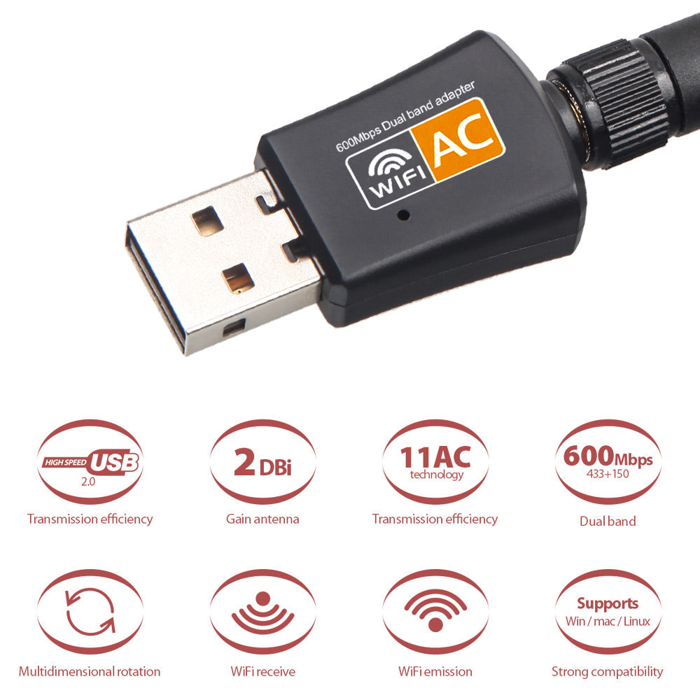 Dual Band USB WiFi Adapter Dongle Wireless Network Laptop Antenna 2.4G 5G