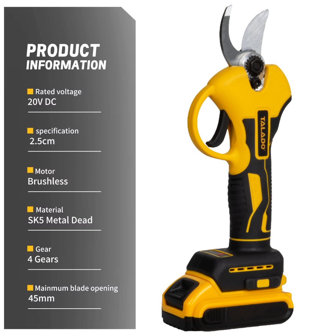 Cordless pruner with sharpening kit and gloves