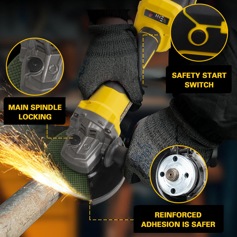 Top view showing spindle lock system on angle grinder