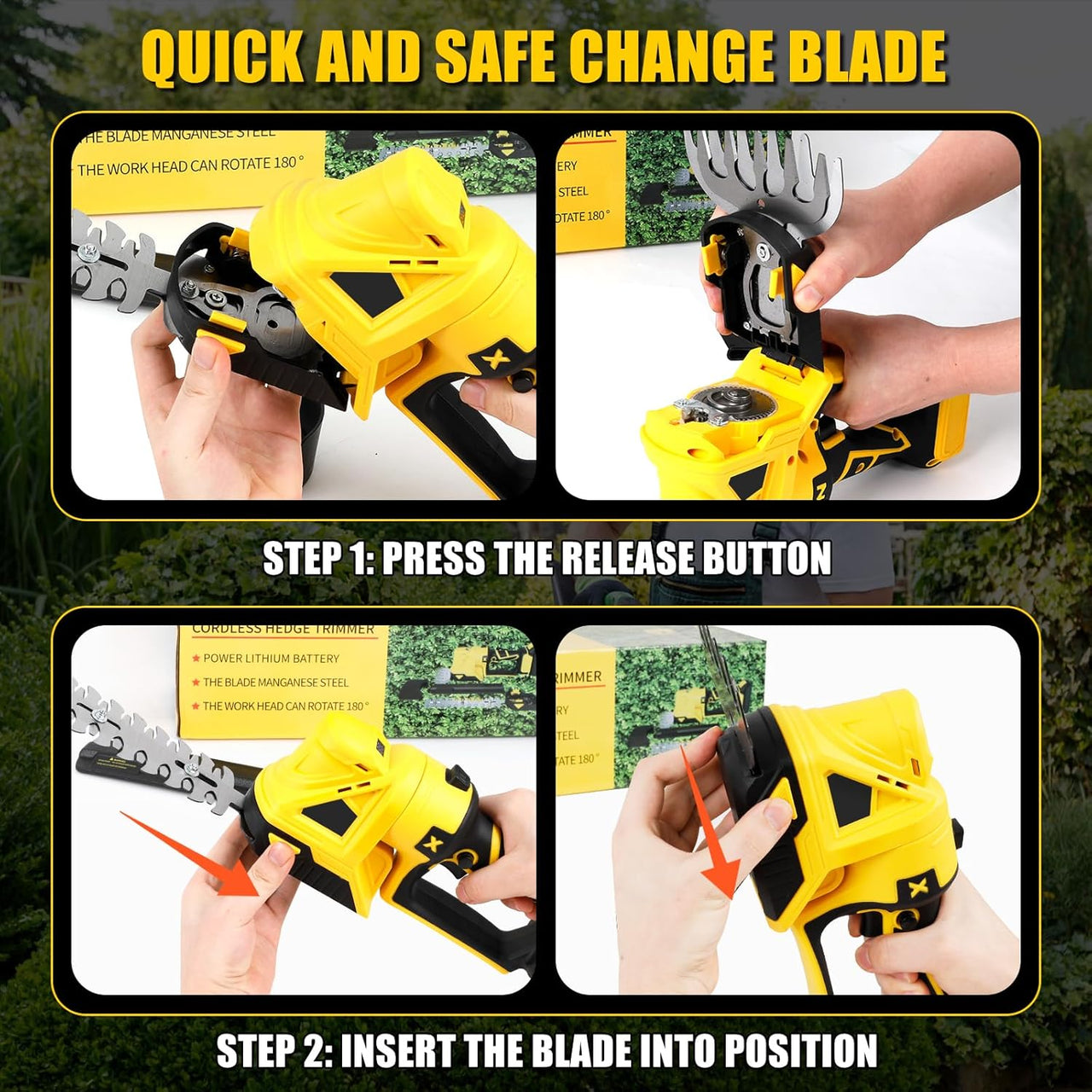 Cordless hedge trimmer cutting lawn edges