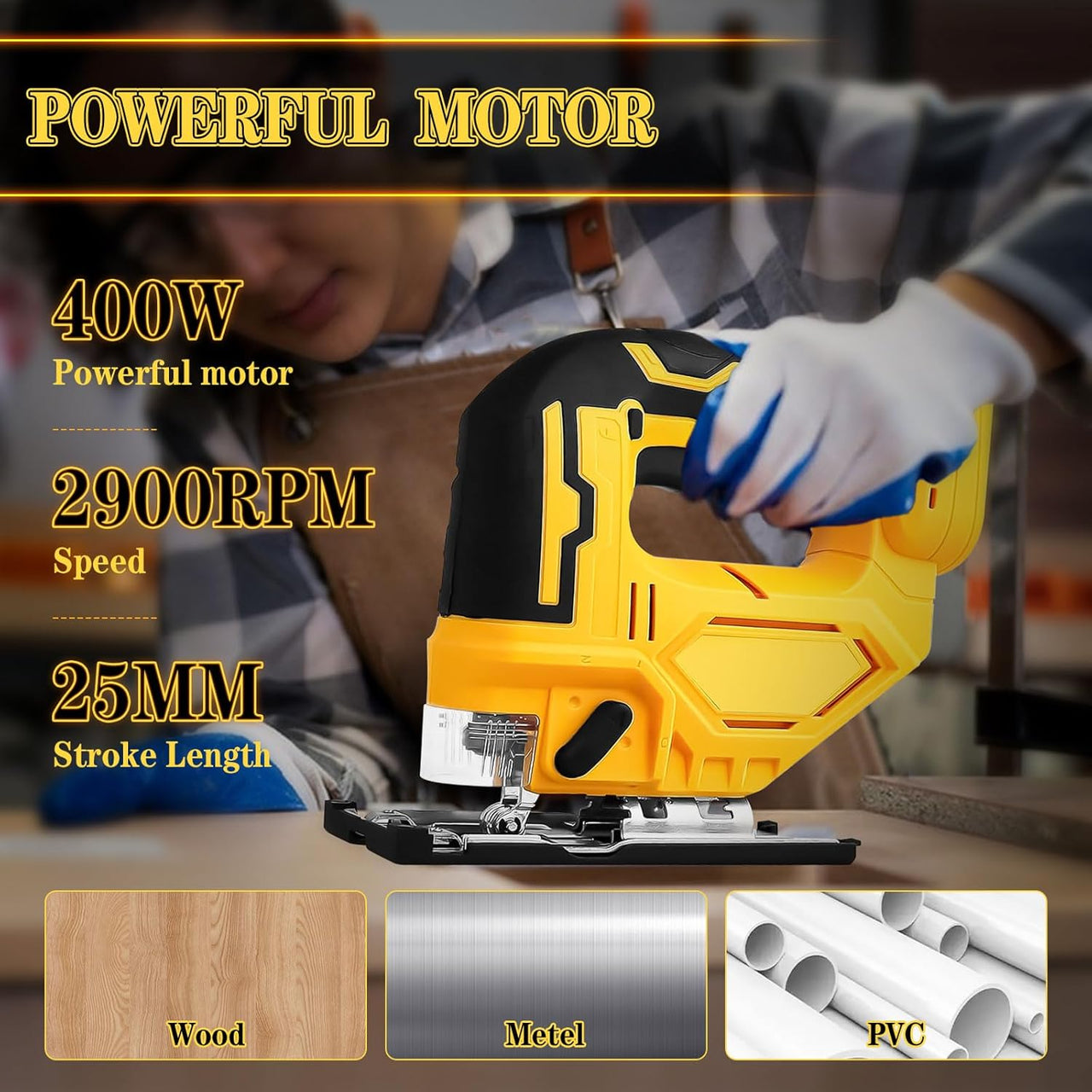 Cordless jigsaw with included charger and batteries