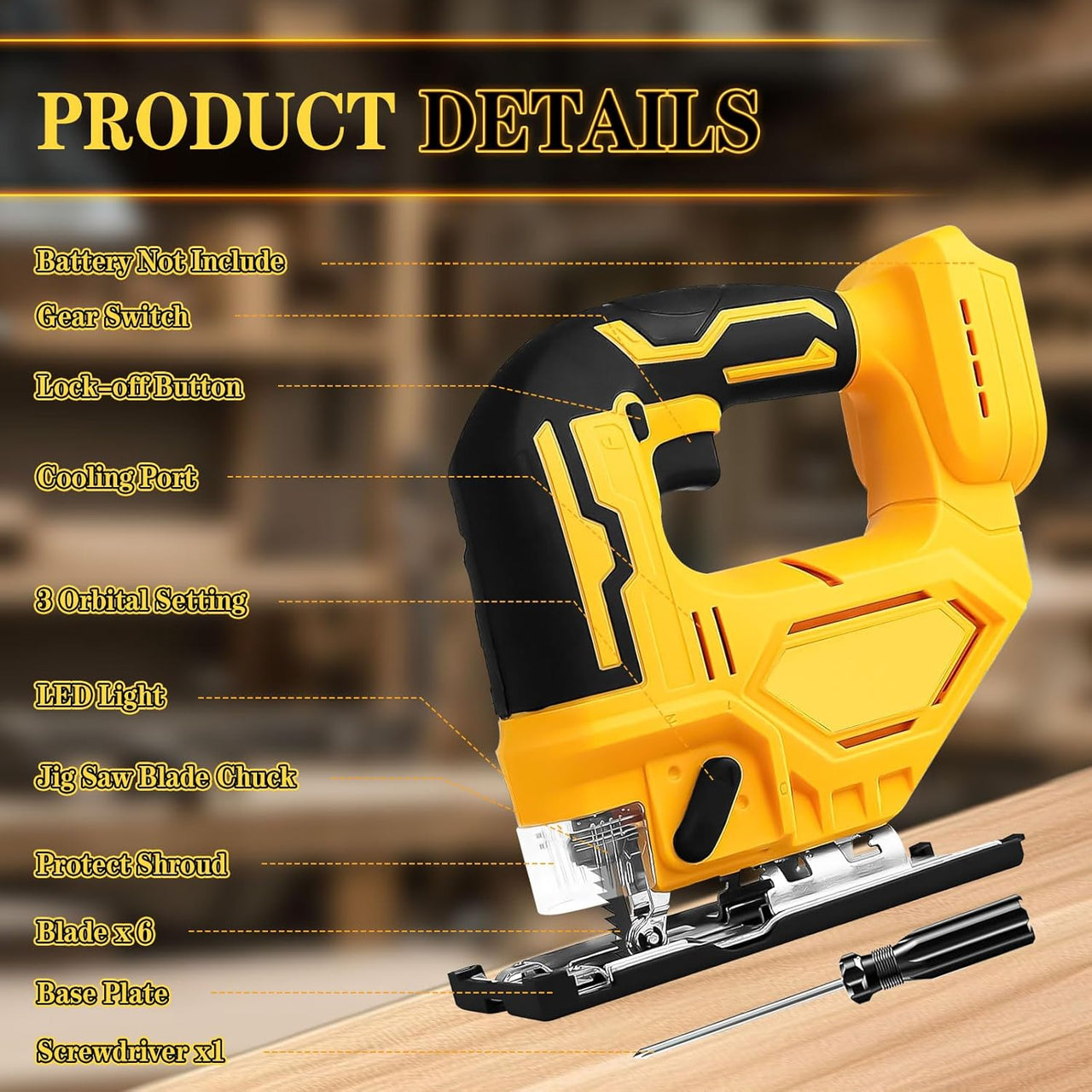 Cordless jigsaw blade detail cutting wood