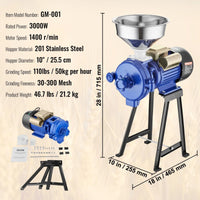 Thumbnail for 3000W Electric Grain Mill Grinder Machine for Commercial Home Coffee Bean Spice Corn Wheat Flour Rice Nut Cereal Tofu Sorghum Milling Refining