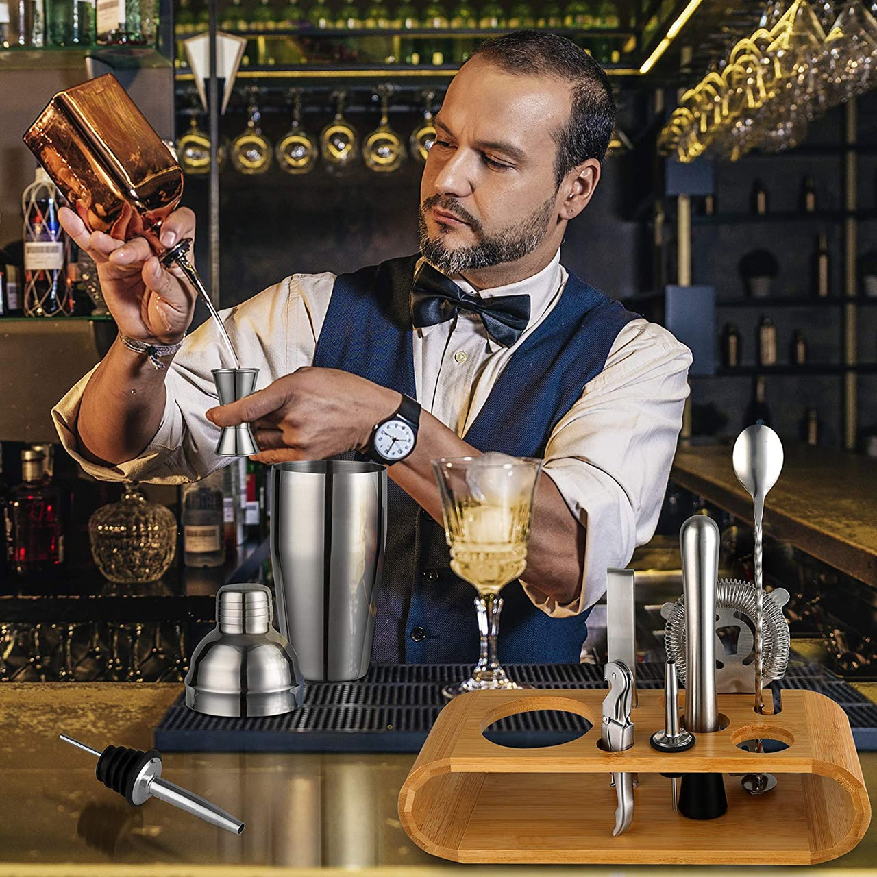Cocktail set liquor pourers and wine opener