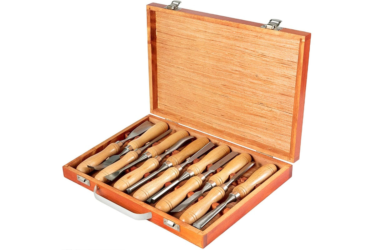 Hardwood handles with iron ferrules on tools