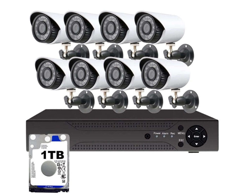 Security camera system CCTV 8 channel camera lens close-up
