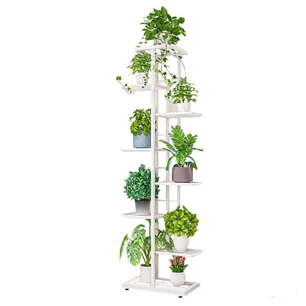 8 tier white metal flower pot stand with grid shelves