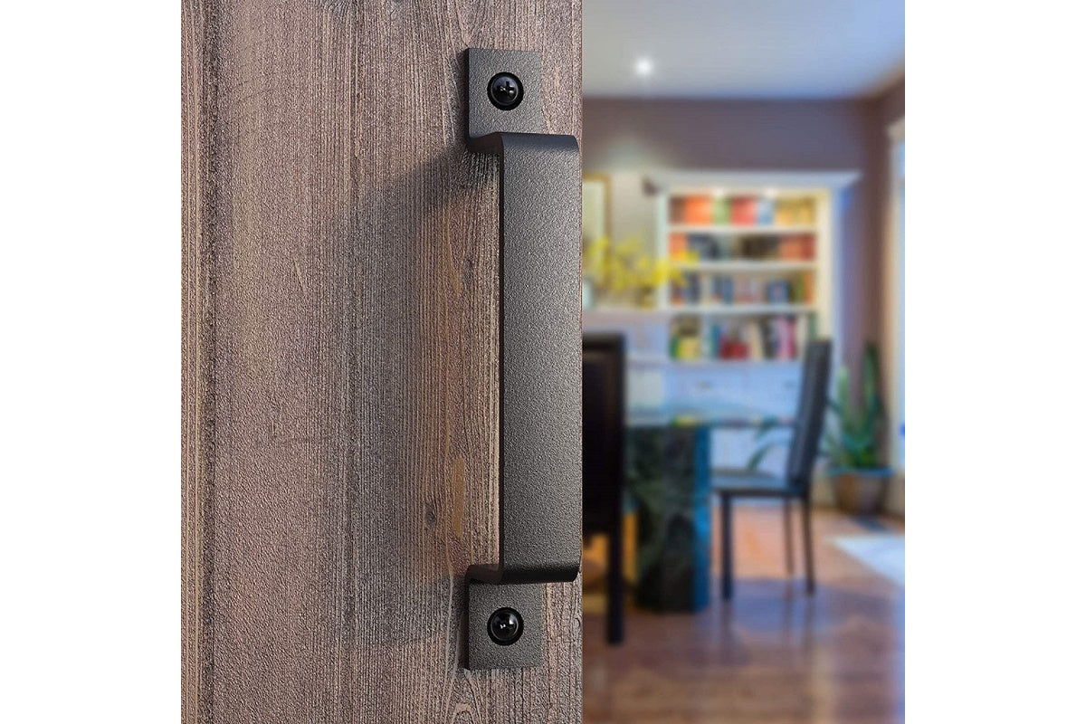 Black steel barn door handle with smooth surface