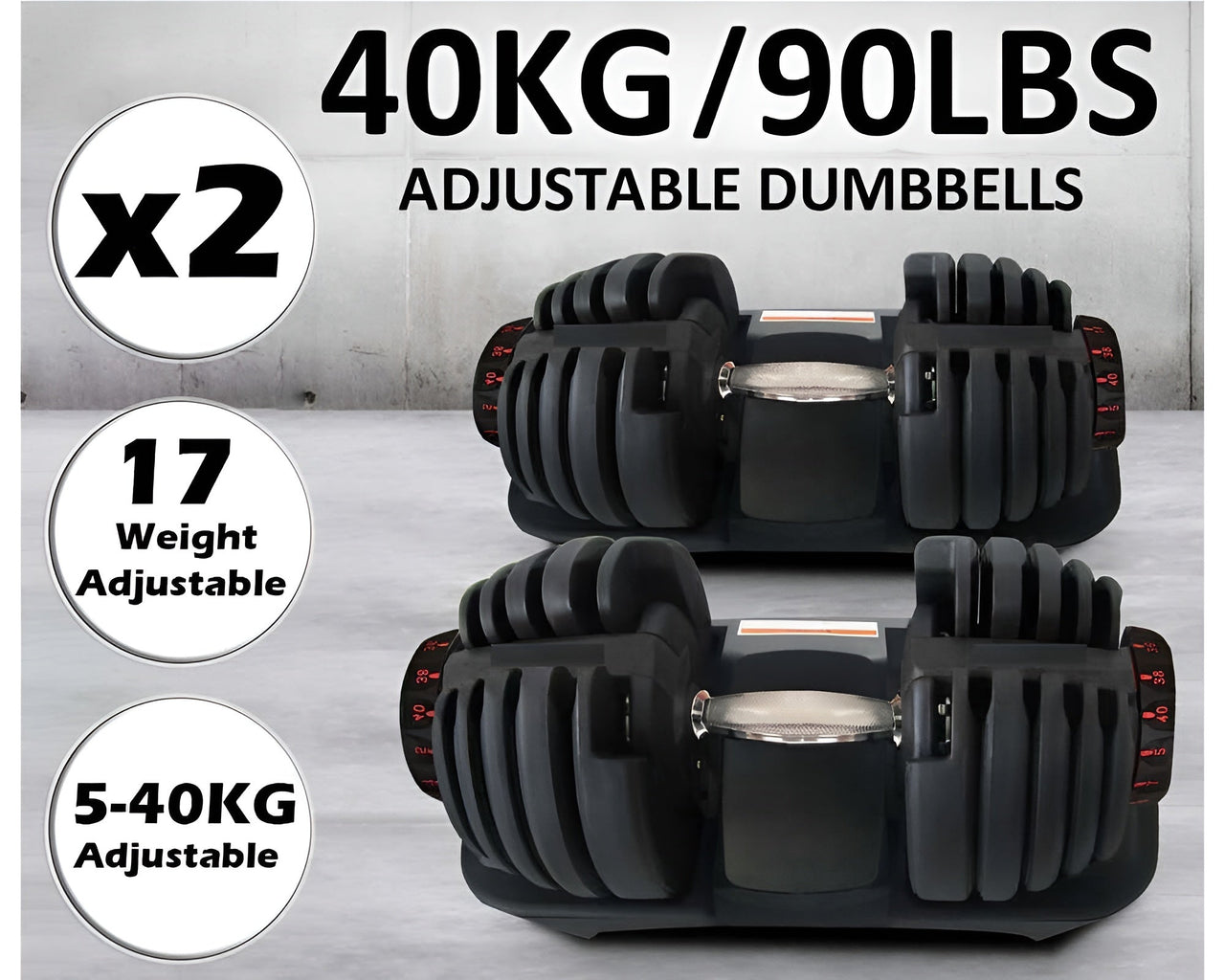 Adjustable Dumbbells Pair 40KG Dial Weight Set for Home Gym
