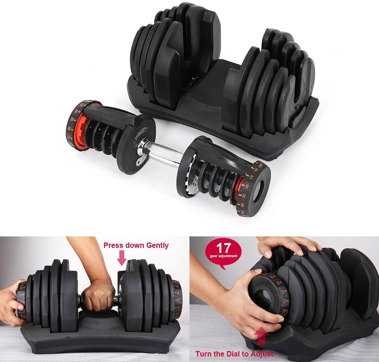 Adjustable Dumbbells Pair 40KG Dial Weight Set for Home Gym