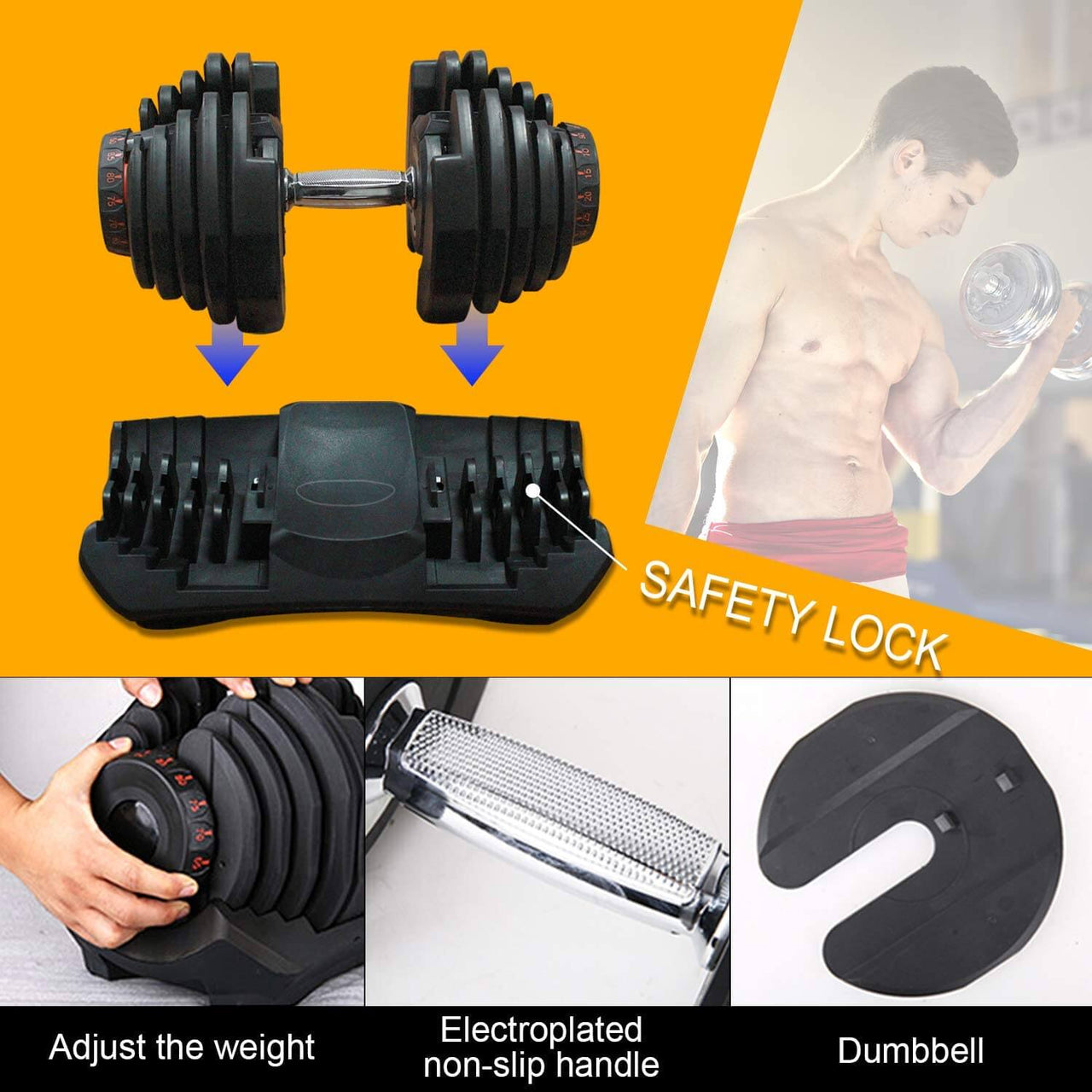 Adjustable Dumbbells Pair 40KG Dial Weight Set for Home Gym