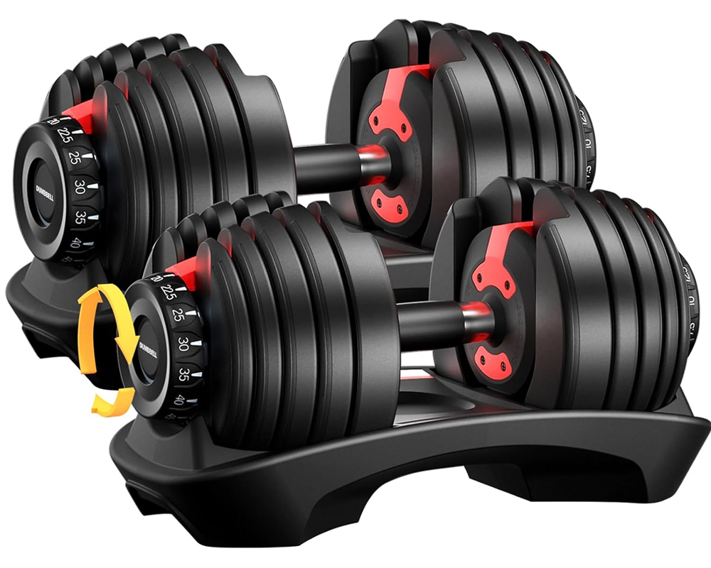 Pair of 24kg adjustable dumbbells with dial system