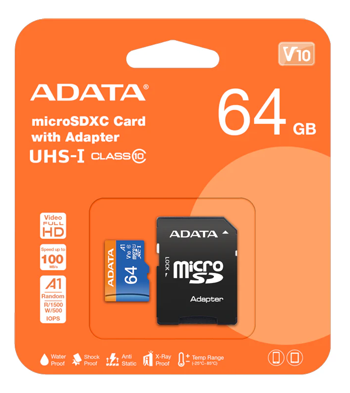 ADATA 64GB micro SD card inserted in tablet slot
