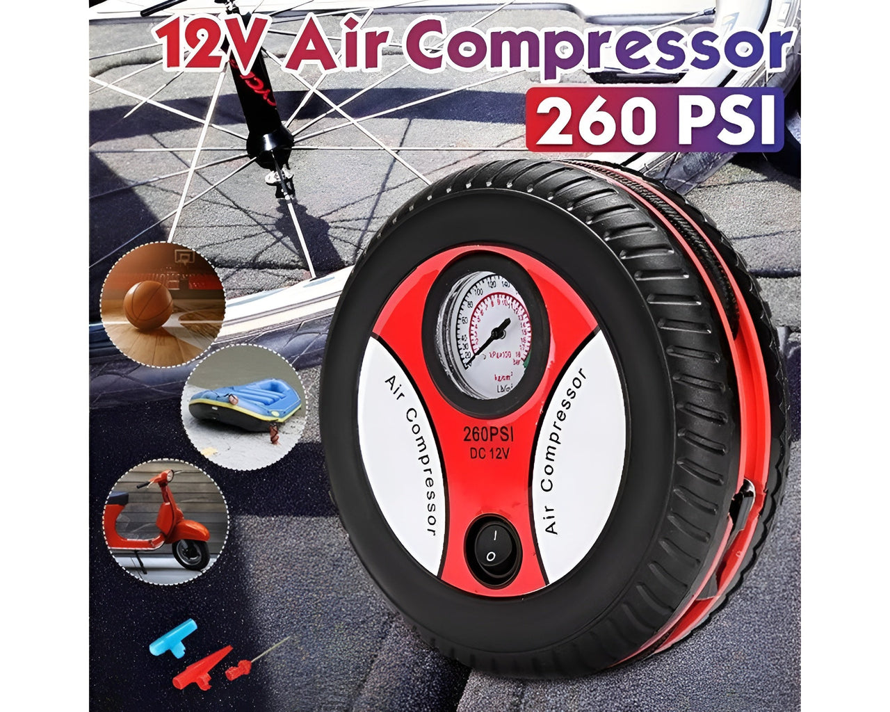 12V tire inflator with easy one-button operation