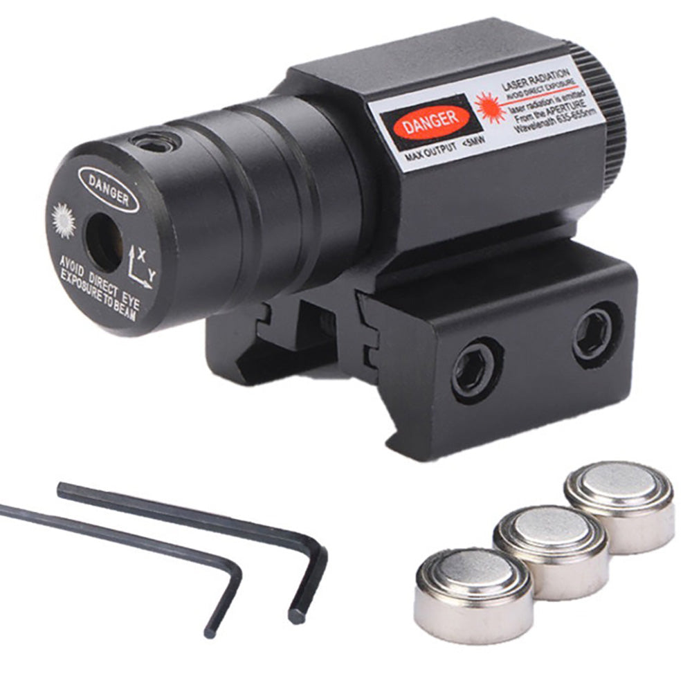 Top view of red laser sight on rifle barrel