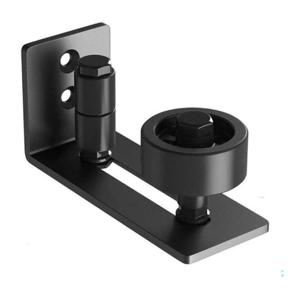Sliding barn door hardware showing black solid steel material