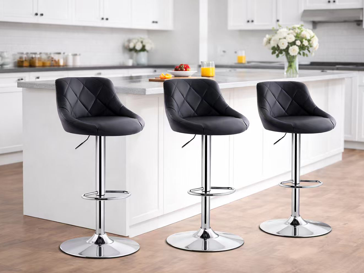 Bar Stool Leather Black 3pcs easy-clean PU leather surface