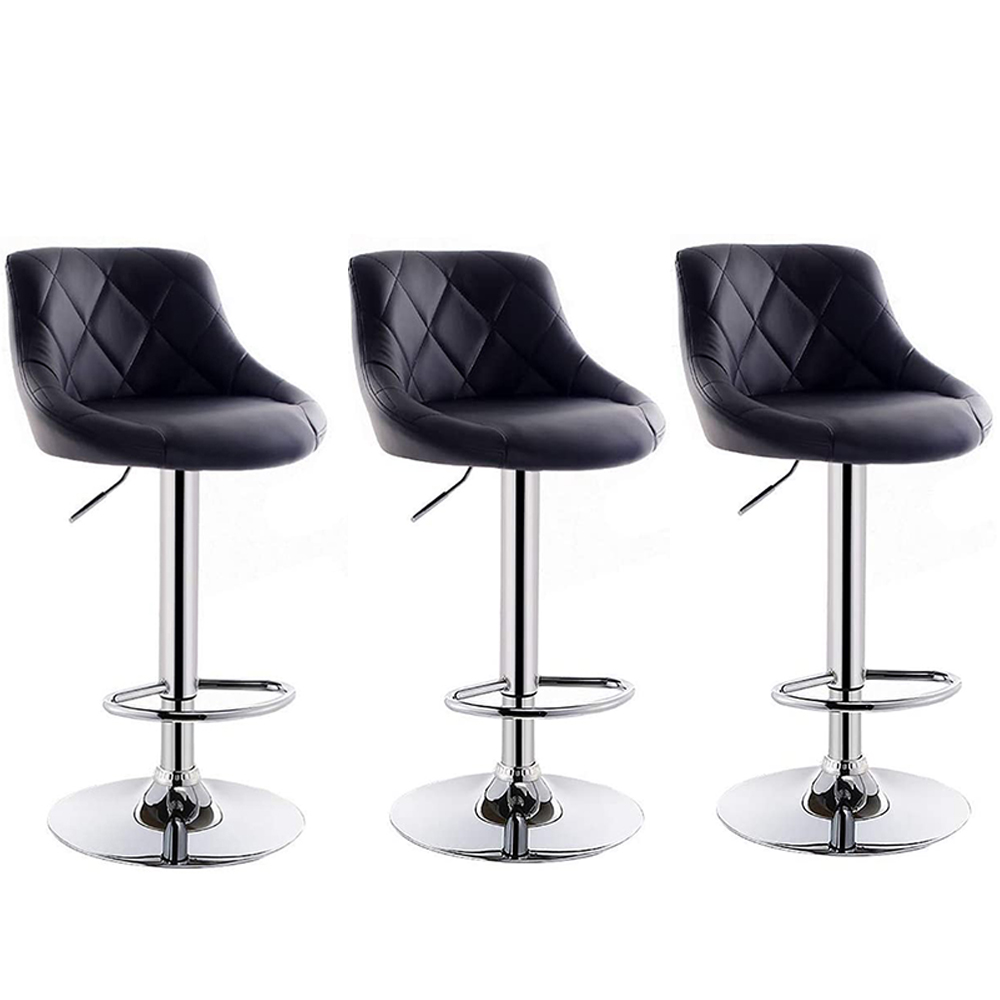Bar Stool Leather Black 3pcs height range from 57 to 80 cm