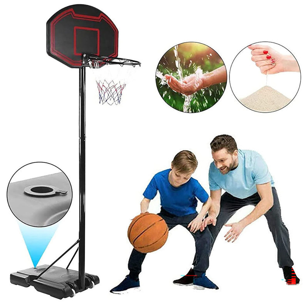 Basketball hoop with red stand and nylon net