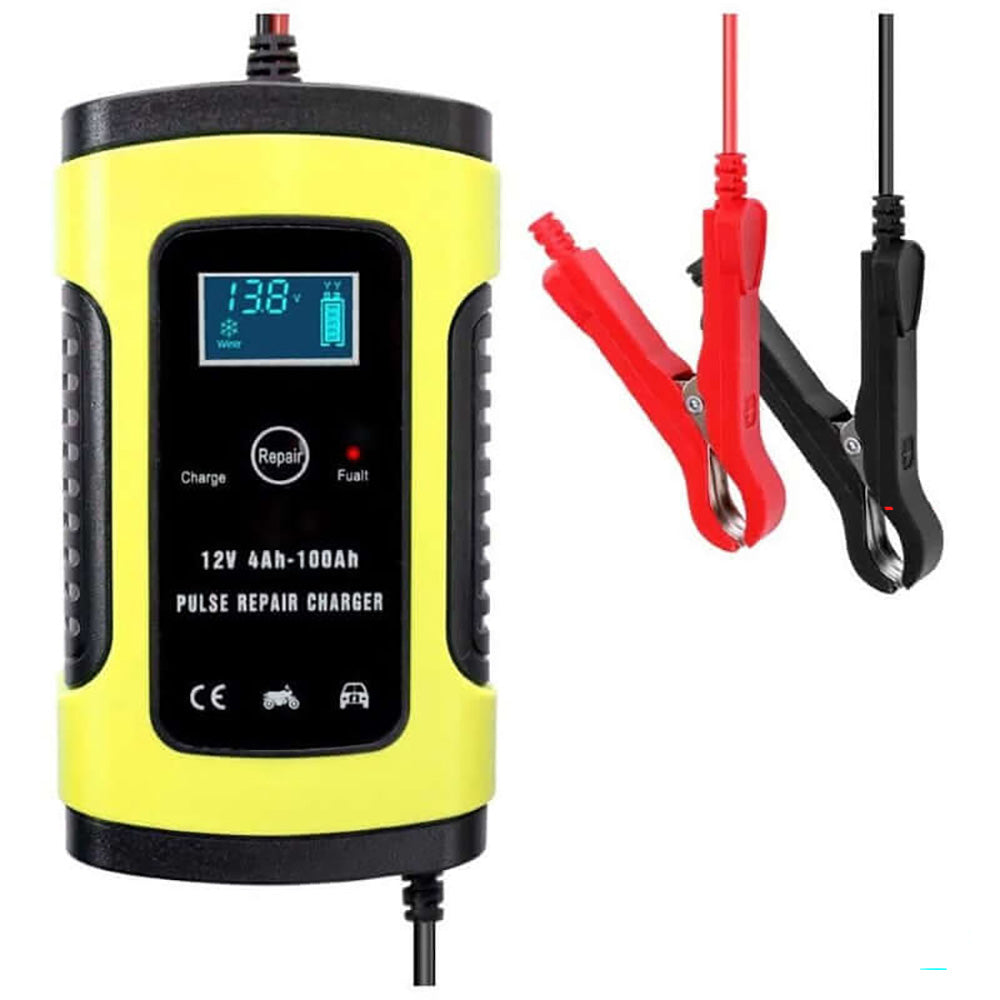 Car battery charger side view with labels