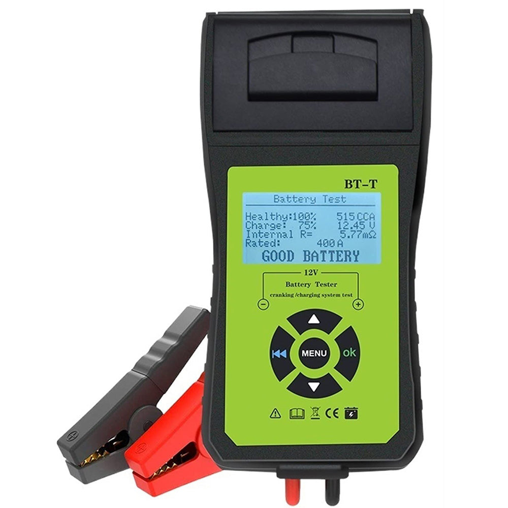 Car battery tester with printer showing front view