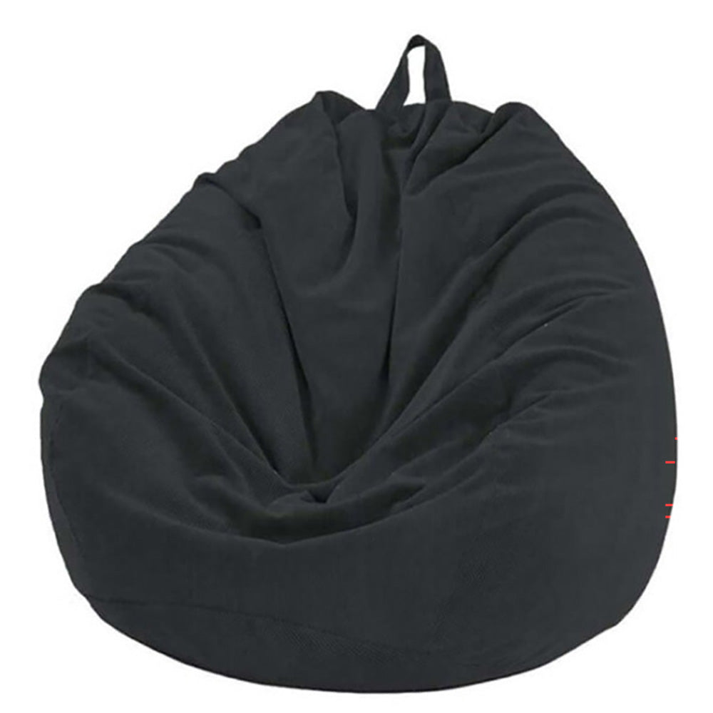 Black corduroy beanbag covers side view
