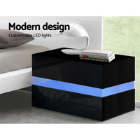 Thumbnail for Bedside Table 2 Drawers RGB LED Side Nightstand High Gloss Cabinet - The Shopsite