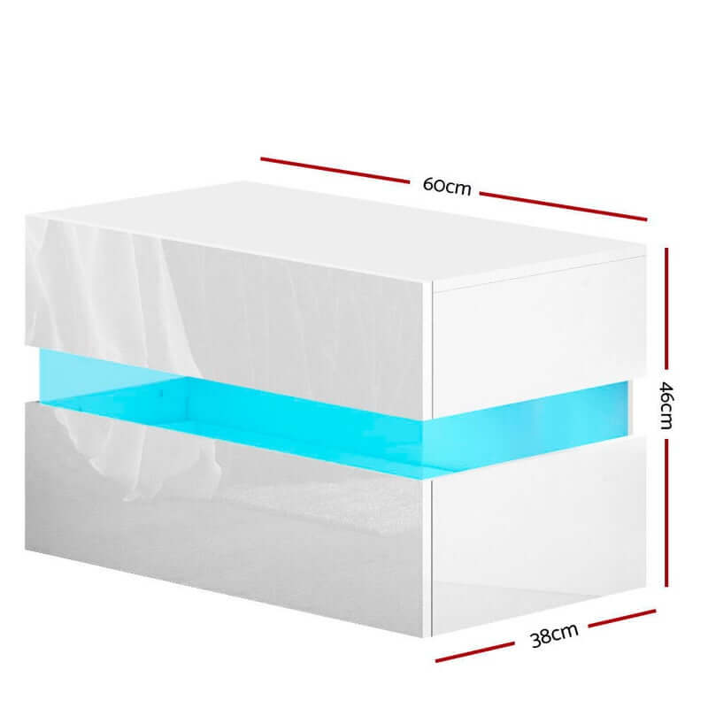 Bedside Tables Drawers Rgb Led Light Side Table White - The Shopsite