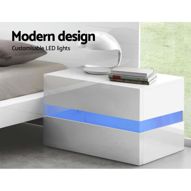 Bedside Tables Drawers Rgb Led Light Side Table White - The Shopsite