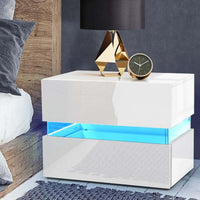 Thumbnail for Bedside Tables Drawers Rgb Led Light Side Table White - The Shopsite