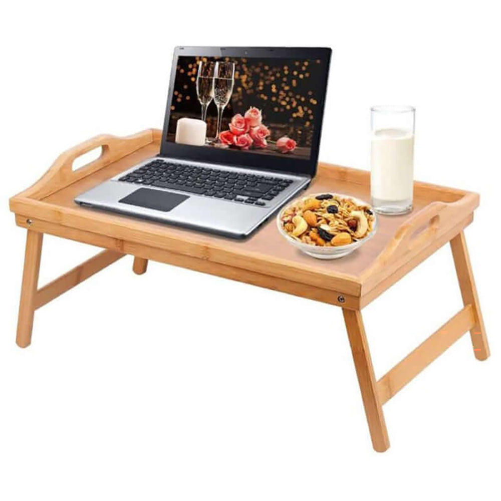 Lightweight bamboo bed tray with ergonomic handles