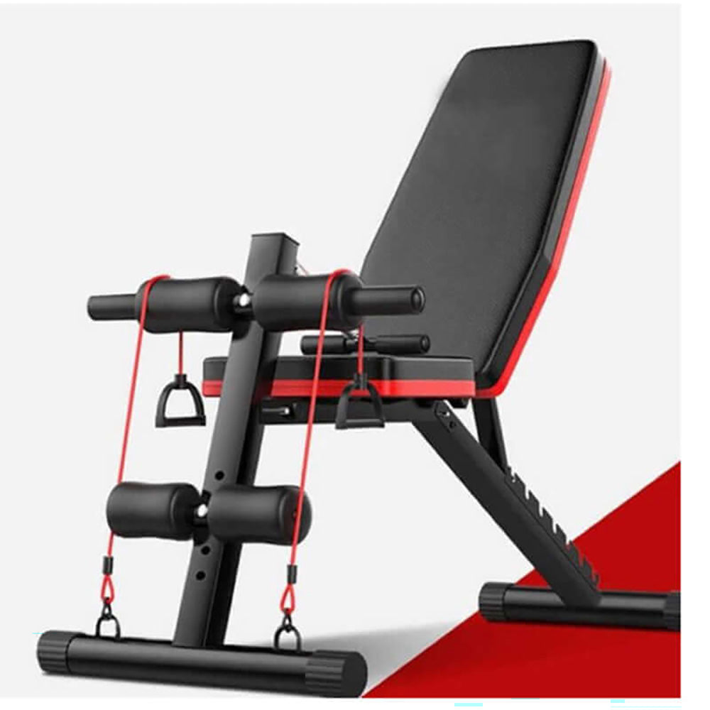 Weight bench fully assembled in home gym