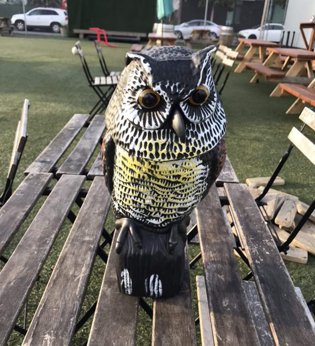 Owl Bird Scarer Bird Horned Owl With Rotating Head-Vertical Great Owl Garden Decor - The Shopsite
