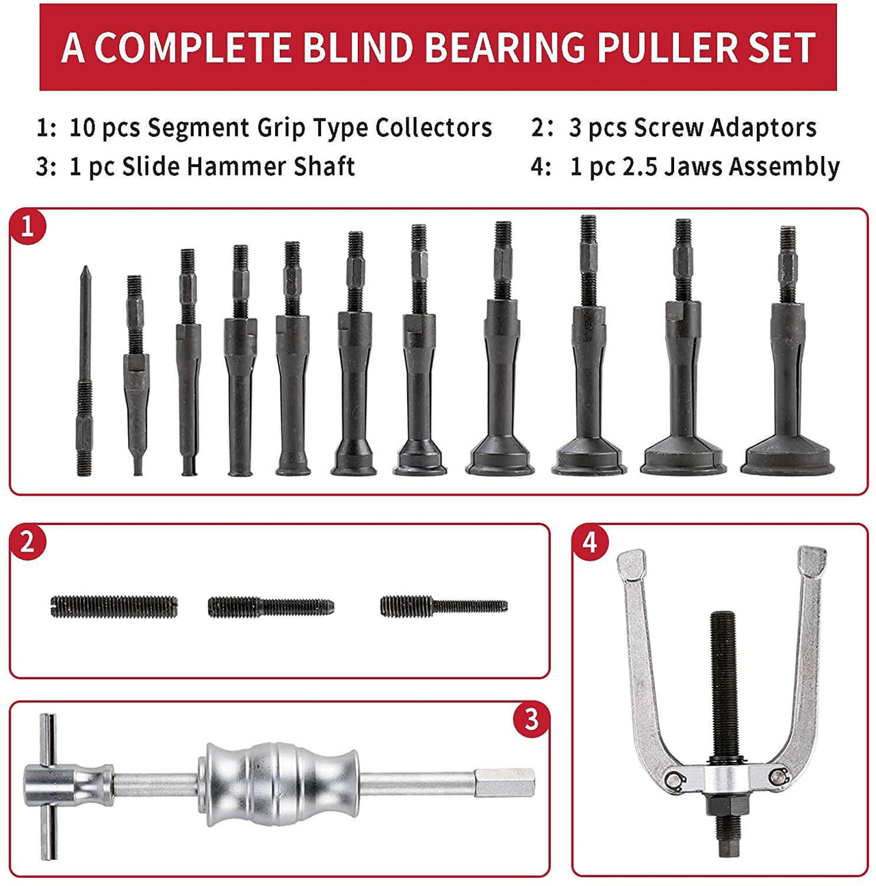 16Pcs Bearing Extractor Blind Hole Inner Internal Bushes Puller Set