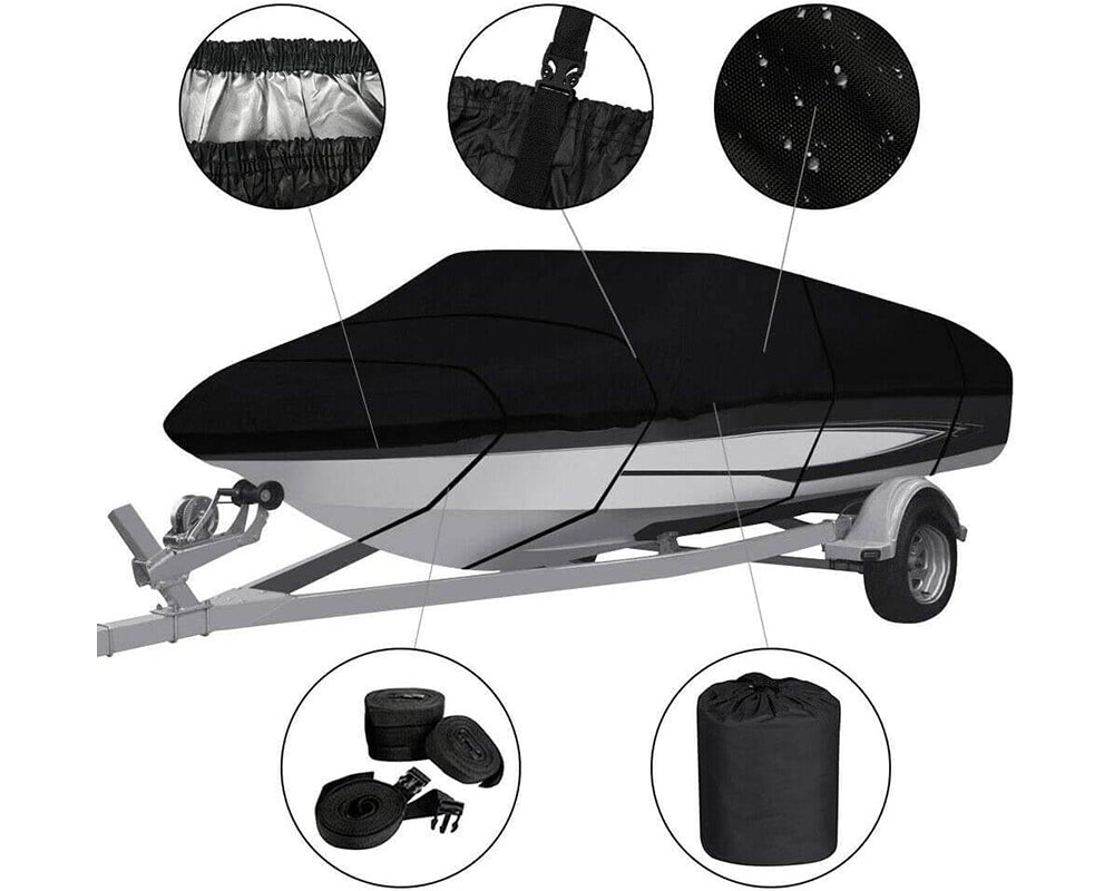 Boat cover protecting boat from rain and dust
