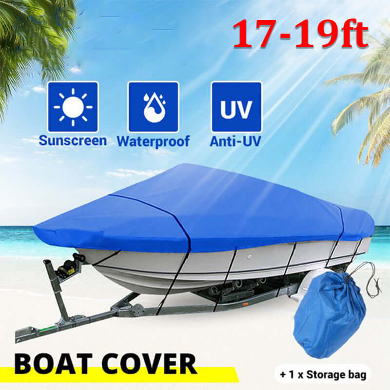 Boat Cover Heavy Duty 600D Blue 17-19ft V-Hull marine grade