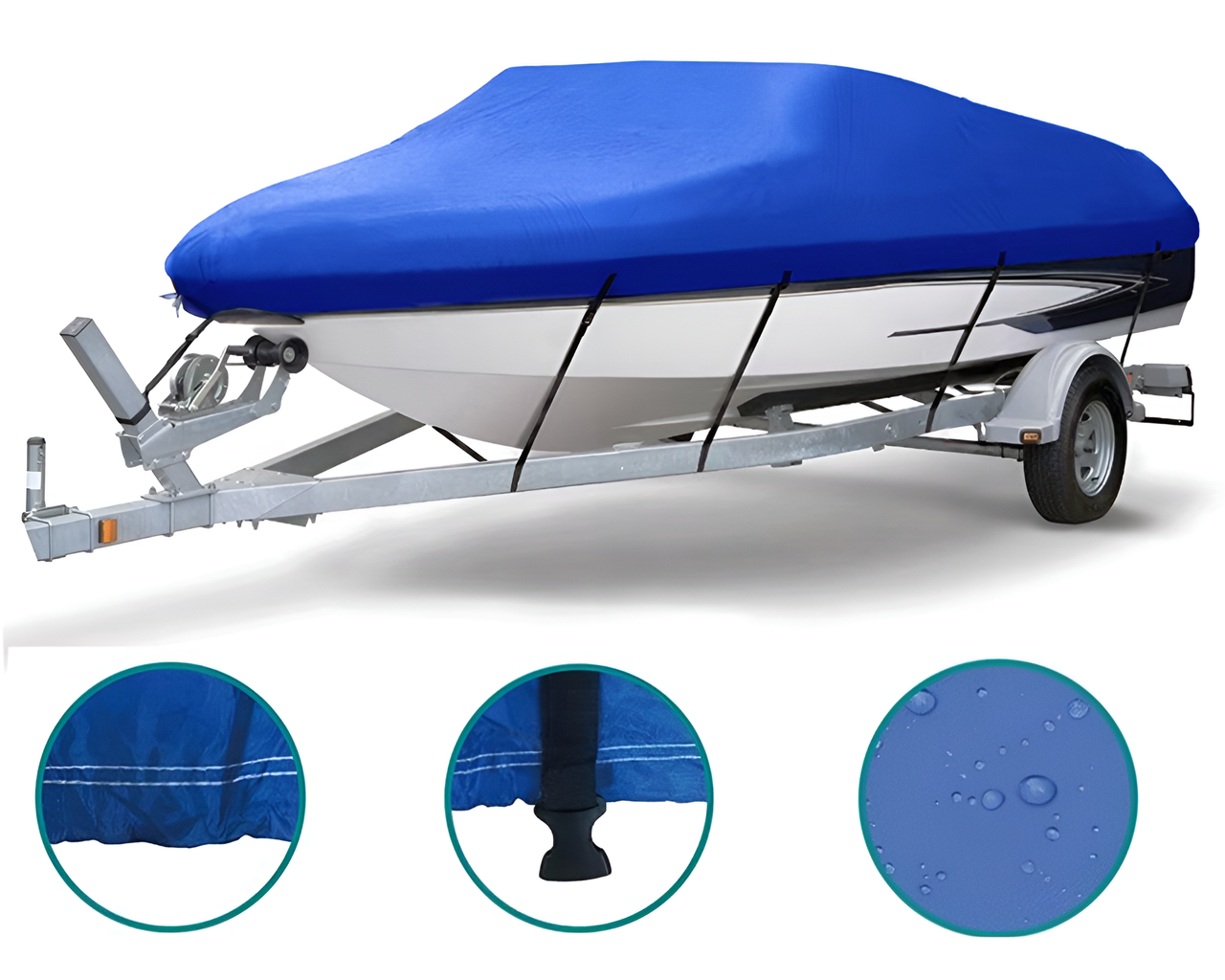Boat Cover Heavy Duty – 210D Blue Trailerable Boat Cover for 17–19ft V-Hull
